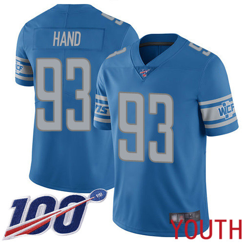 Detroit Lions Limited Blue Youth Dahawn Hand Home Jersey NFL Football #93 100th Season Vapor Untouchable